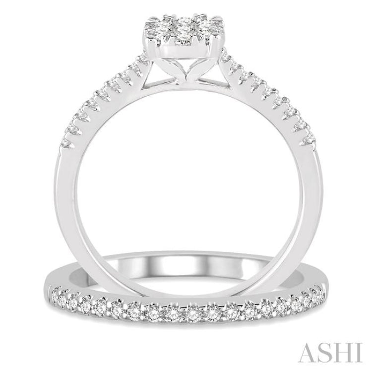 1/2 Ctw Round Cut Diamond Lovebright Bridal Set with 3/8 Ctw Engagement Ring and 1/6 Ctw Wedding Band in 14K White Gold