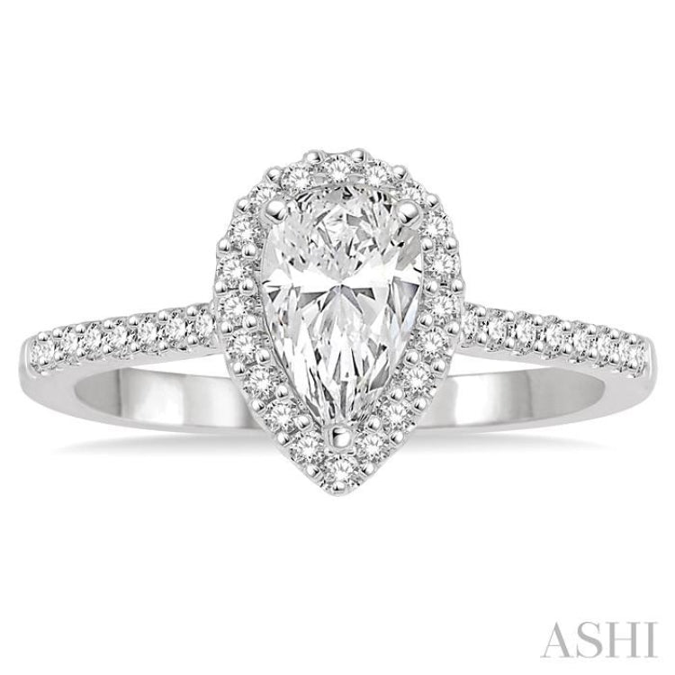 5/8 Ctw Diamond Engagement Ring with 1/3 Ct Pear Shaped Center stone in 14K White Gold