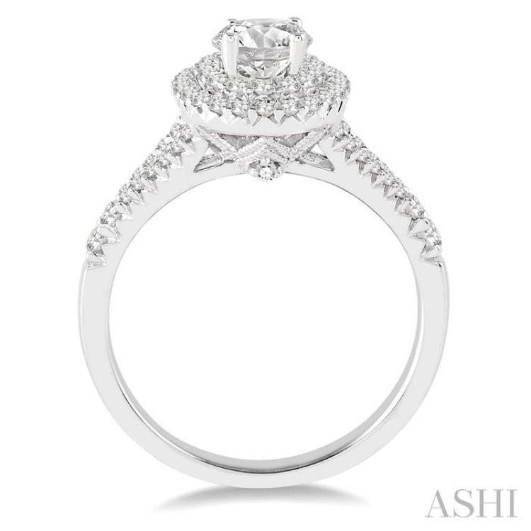 1 Ctw Diamond Engagement Ring with 1/2 Ct Oval Cut Center Stone in 14K White Gold