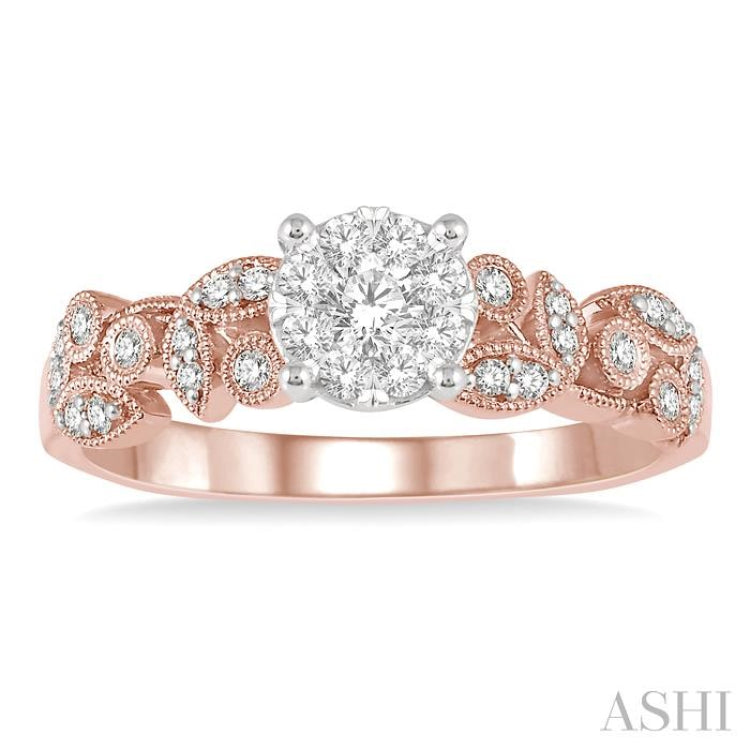 3/8 Ctw Round Cut Diamond Lovebright Engagement Ring in 14K Rose and White Gold