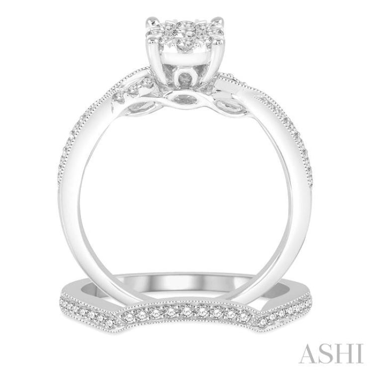 5/8 Ctw Round Cut Diamond Lovebright Bridal Set with 1/2 Ctw Engagement Ring and 1/6 Ctw Wedding Band in 14K White Gold