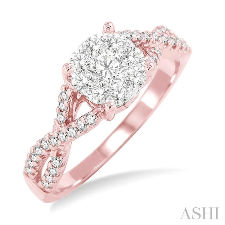 5/8 Ctw Lovebright Round Cut Diamond Engagement Ring in 14K Rose and White Gold