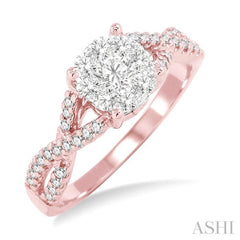 1/3 Ctw Lovebright Round Cut Diamond Engagement Ring in 14K Rose and White Gold