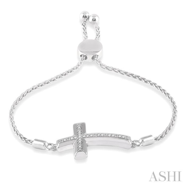 1/20 Ctw Cross Charm Round Cut Diamond Sterling Silver Lariat Bracelet