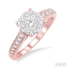 3/4 Ctw Lovebright Round Cut Diamond Engagement Ring in 14K Rose and White Gold