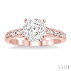 3/4 Ctw Lovebright Round Cut Diamond Engagement Ring in 14K Rose and White Gold