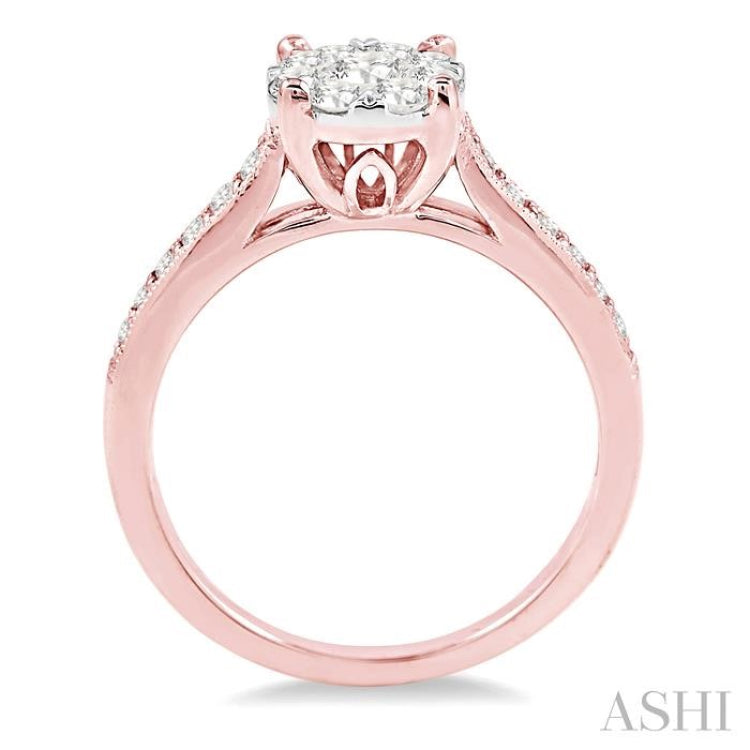 3/4 Ctw Lovebright Round Cut Diamond Engagement Ring in 14K Rose and White Gold