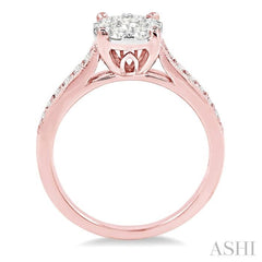 3/4 Ctw Lovebright Round Cut Diamond Engagement Ring in 14K Rose and White Gold