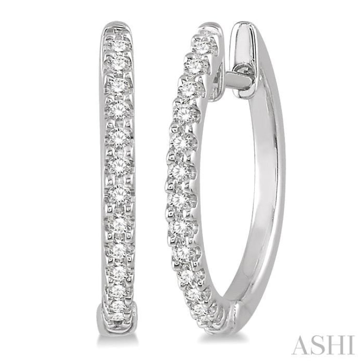 1/5 Ctw Round Cut Diamond Hoop Earrings in 10K White Gold