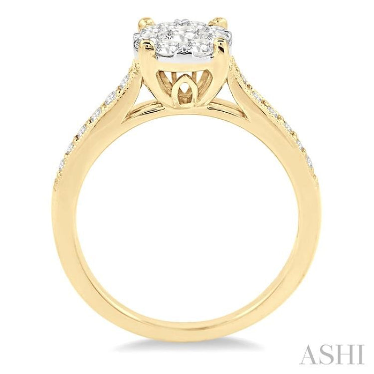 3/4 Ctw Lovebright Round Cut Diamond Engagement Ring in 14K Yellow and White Gold