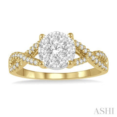 5/8 Ctw Lovebright Round Cut Diamond Engagement Ring in 14K Yellow and White Gold