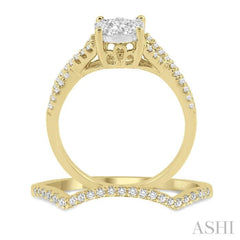 1/2 Ctw Diamond Wedding Set with 1/3 Ctw Lovebright Engagement Ring and 1/10 Ctw Wedding Band in 14K Yellow and White Gold