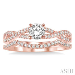 1/2 Ctw Diamond Wedding Set with 3/8 Ctw Round Cut Engagement Ring and 1/10 Ctw Wedding Band in 14K Rose Gold