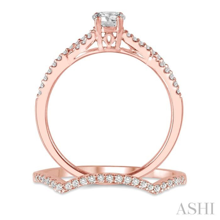 1/2 Ctw Diamond Wedding Set with 3/8 Ctw Round Cut Engagement Ring and 1/10 Ctw Wedding Band in 14K Rose Gold