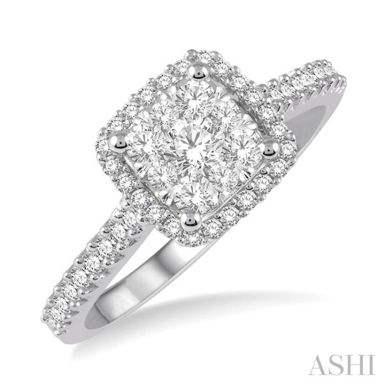 1/2 ctw Round Diamond Lovebright Halo Engagement Ring in 14K White and Yellow Gold