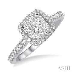1/2 ctw Round Diamond Lovebright Halo Engagement Ring in 14K White and Yellow Gold