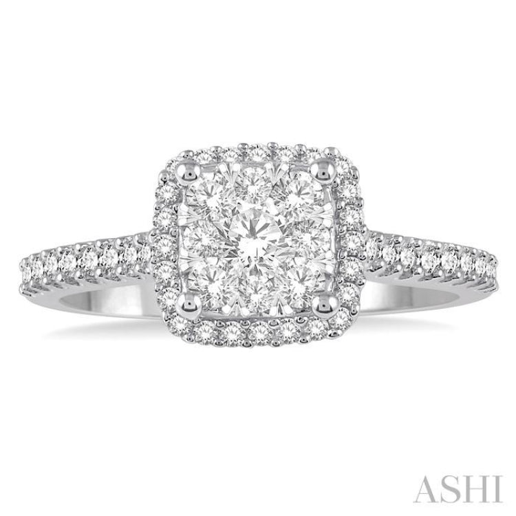 1/2 ctw Round Diamond Lovebright Halo Engagement Ring in 14K White and Yellow Gold