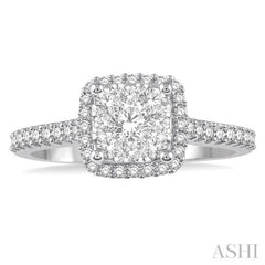 1/2 ctw Round Diamond Lovebright Halo Engagement Ring in 14K White and Yellow Gold