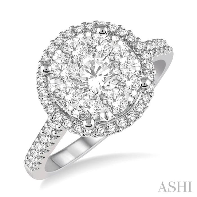 1 ctw Round Diamond Lovebright Halo Engagement Ring in 14K White and Yellow Gold