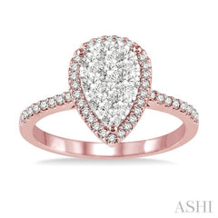 1/2 Ctw Pear Shape Diamond Lovebright Ring in 14K Rose and White Gold