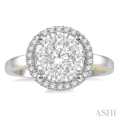 1 Ctw round Diamond Lovebright Solitaire Style Halo Engagement Ring in 14K White and Yellow Gold