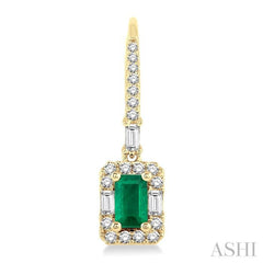 5x3 MM Octagon Cut Emerald and 1/2 Ctw Round Cut Diamond Precious Earrings in 14K Yellow Gold