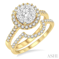 1 Ctw Round Shape Diamond Lovebright Wedding Set with 3/4 Ctw Engagement Ring and 1/4 Ctw Wedding Band in 14K Yellow and White Gold