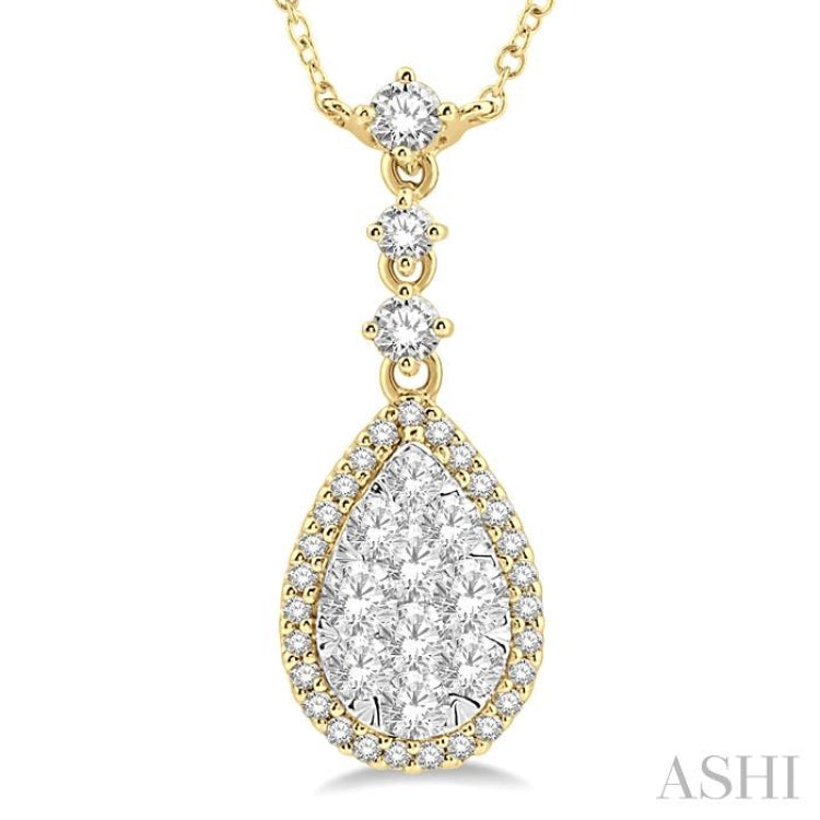 1 Ctw Round Cut Lovebright Diamond Pear Shape Necklace in 14K Yellow and White Gold