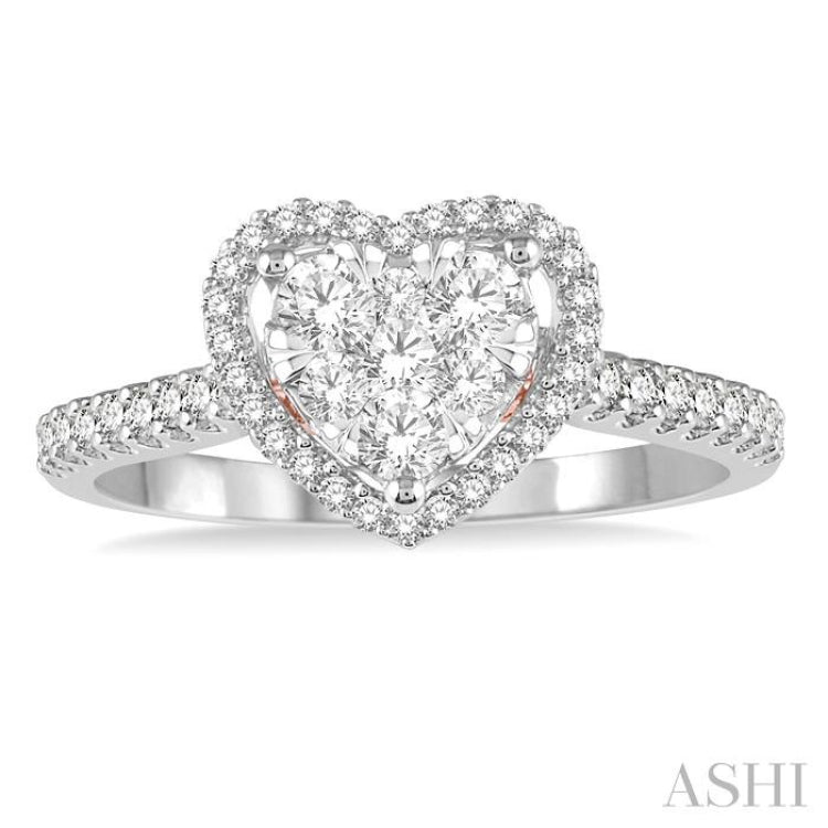 1/2 Ctw Heart Shape Lovebright Diamond Cluster Ring in 14K White and Rose Gold