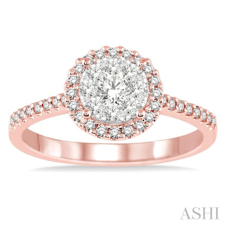 1/2 Ctw Round Shape Diamond Lovebright Ring in 14K Rose and White Gold