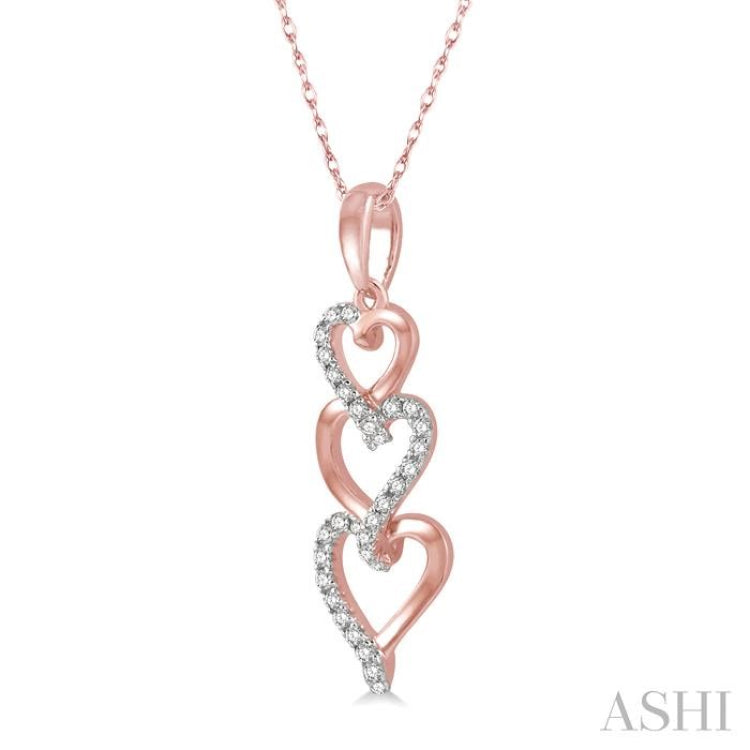 1/8 Ctw Ascending Interlocked Heart Round Cut Diamond Pendant With Link Chain in 10K Rose Gold