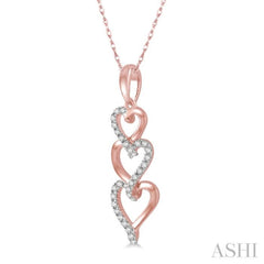 1/8 Ctw Ascending Interlocked Heart Round Cut Diamond Pendant With Link Chain in 10K Rose Gold