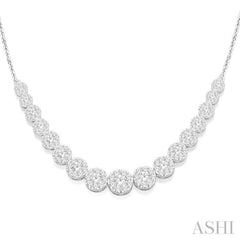 3 1/10 ctw Round Cut Diamond Lovebright Necklace in 14K White Gold