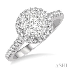 3/4 ctw Round Diamond Lovebright Halo Engagement Ring in 14K White and Yellow Gold
