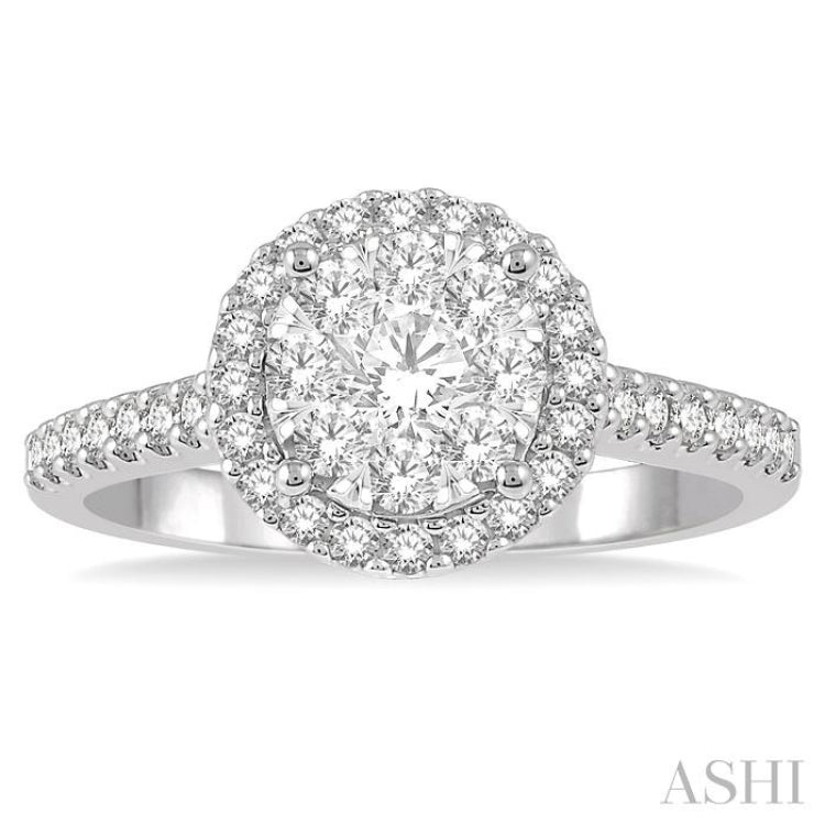 3/4 ctw Round Diamond Lovebright Halo Engagement Ring in 14K White and Yellow Gold