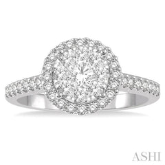 3/4 ctw Round Diamond Lovebright Halo Engagement Ring in 14K White and Yellow Gold