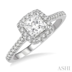 3/4 Ctw Diamond Ladies Engagement Ring with 1/2 Ct Princess Cut Center Stone in 14K White Gold