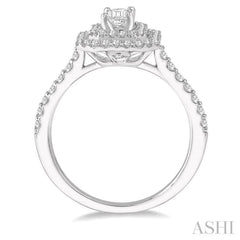 1 Ctw Diamond Ladies Engagement Ring with 1/2 Ct Emerald Cut Center Stone in 14K White Gold