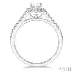 3/4 Ctw Diamond Ladies Engagement Ring with 1/2 Ct Oval Cut Center Stone in 14K White Gold