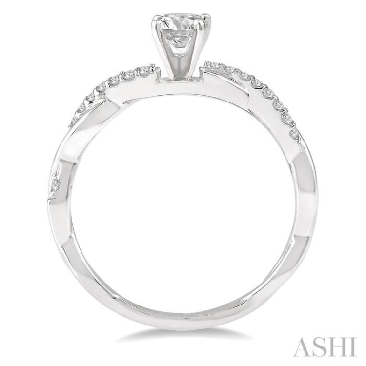 1/3 Ctw Round Center Diamond Twisted Ladies Engagement Ring with 1/4 Ct Round Cut Center Stone in 14K White Gold