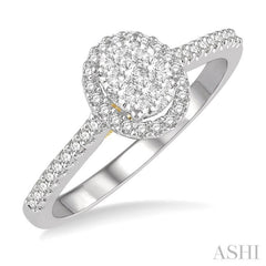 1/3 ctw Round Diamond Lovebright Oval Shape Halo Engagement Ring in 14K White and Yellow Gold