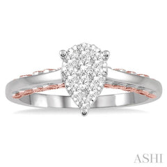 1/3 Ctw Pear Shape Lovebright Round Cut Diamond Ring in 14K White and Rose Gold