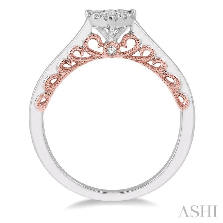 1/3 Ctw Pear Shape Lovebright Round Cut Diamond Ring in 14K White and Rose Gold