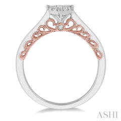 1/3 Ctw Pear Shape Lovebright Round Cut Diamond Ring in 14K White and Rose Gold