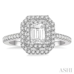 1/2 Ctw Diamond Ladies Engagement Ring with 1/4 Ct Emerald Cut Center Stone in 14K White Gold