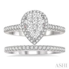 3/4 Ctw Lovebright Diamond Wedding Set With 1/2 Ctw Pear Shape Engagement Ring and 1/5 Ctw Wedding Band in 14K White and Rose Gold