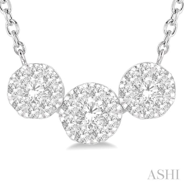 1/2 Ctw 3-Stone Lovebright Round Cut Diamond Necklace in 14K White Gold