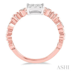 3/8 Ctw Princess Cut Shape Accentuated Shank Lovebright Diamond Cluster Ring in 14K Rose and White Gold