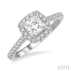 1/3 ctw Square Shape Diamond Semi-Mount Engagement Ring in 14K White Gold