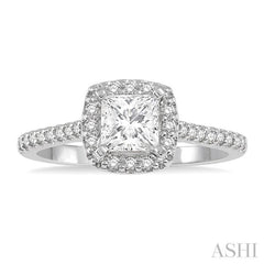 1/3 ctw Square Shape Diamond Semi-Mount Engagement Ring in 14K White Gold